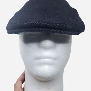 Vntg Flat Hat Mens Navy Blue One Size Newsboy Herringbone Quilted Inside Jaxon